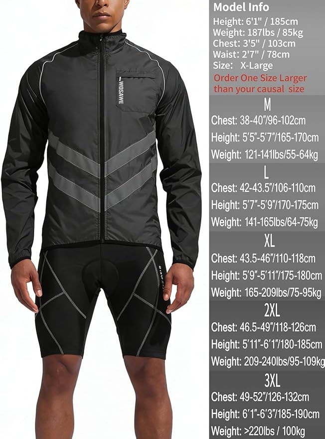 WOSAWE Men's High Visibility Cycling Wind Jacket Water Resistance Reflective Windbreaker