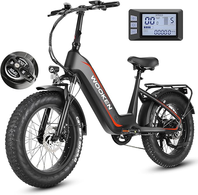 Wooken Electric Bike for Adults, Peak 1000W Motor Ebike,20"x4.0" Fat Tire Electric Bike,48V 624WH Removable Lithium-ion Battery,Up to 60 Miles,Step-Thru Electric Mountain Bike,SGS Certified to UL 2849