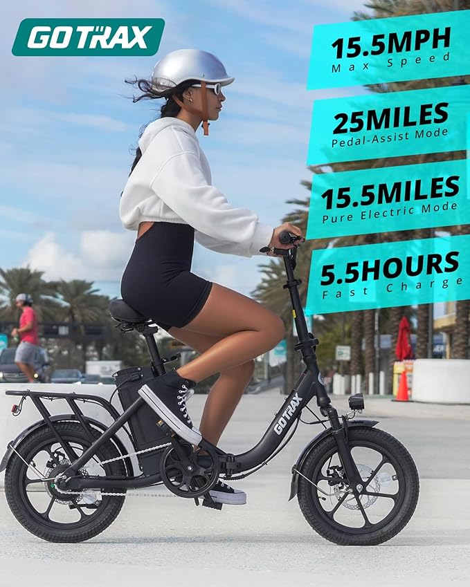 Gotrax 16" Folding Electric Bike, Max 28Miles Range(Pedal-Assist) & Speed 15.5Mph Power by Peak 500W, E-Bike with Removable Battery, Suspension & Adjustable Size, Commuter Bicycle for Adults/Teens