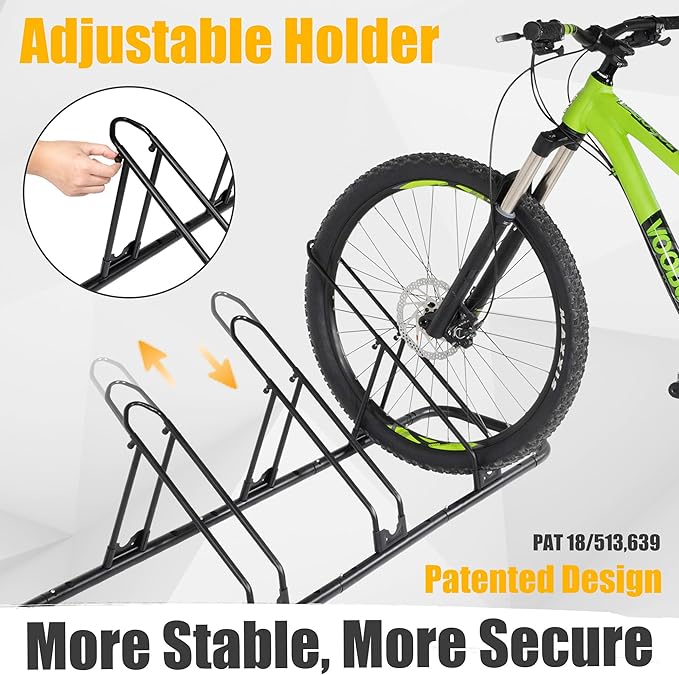 CyclingDeal Bike Rack Floor Parking Bike Stand for up to 6 Bicycles | Indoor, Home & Garage Storage Rack | Stable & Secure Bicycle Stand w/ Tire Grooves Up to 29", Holding Plates & Custom Spacing