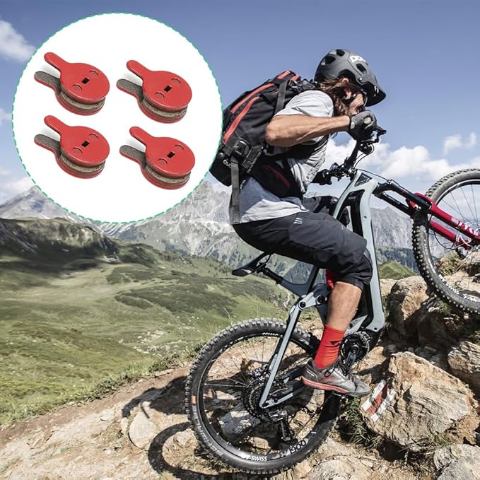 Bike Disc Brake Pads, Bicycle Resin Oil Brakes Pad Semi Metal Smooth Braking Low Noise Replacement Bicycle Pads Kit Cycling Mute 026 Accessory Set for BOL BB8 Mountain Electric Scooters 4 Pairs