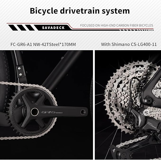 SAVADECK Carbon Gravel Bike - T800 Carbon Frame & Fork | Shimano U6000 11-Speed Groupset | Hydraulic Disc Brakes | 700CX40mm All-Terrain Tires | Men & Women Road/Off-Road Bicycle