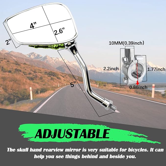 Pairs of Distinctive Skull Skeleton Hand Bicycle Mirror, Rearview Side Mirror Handlebar Mirror Mount Holder Clamp Adaptor 10mm for Scooter Moped Bike Standard Bike Motorcycle