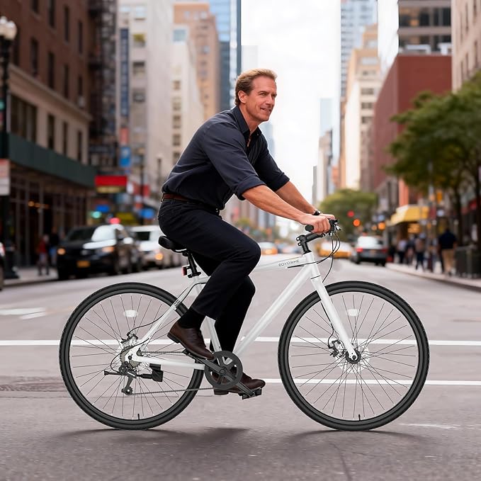 NAIZEA 700C Hybrid Bike for Adults, Aluminum Frame Step-Over Bicycle, 8-Speed Vintage Retro Road Bike for Men and Women, City Commuter Cycling, Multiple Colors