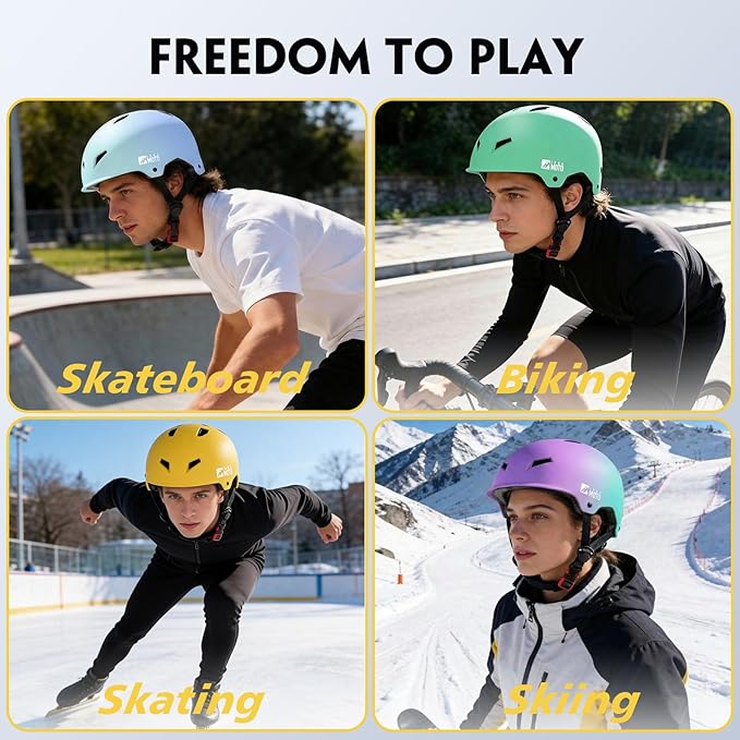 Skateboard Helmet for Adults - Adjustable Certified Safety Adults Helmet for Skateboarding Bike Bicycle Scooter Cycling Skate Skating Multisport Helmets for Women Men Boys Girls Kids Youth