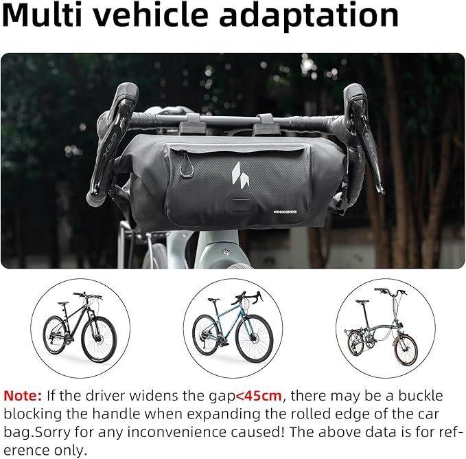 ROCKBROS Handlebar Bag Waterproof with Adjustable Capacity (Up to 8L)-Front Storage Pouch Bag with Waterproof Zipper Anti-Displacement Double-Side Open Compatible for Road Mountain Bike Cycling Travel