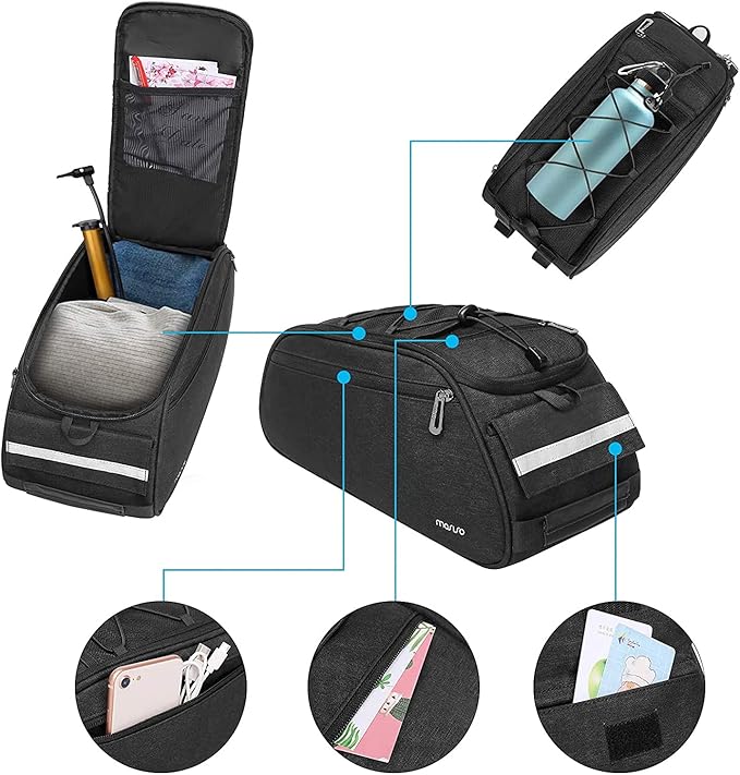 MOSISO Bike Rack Bag, Waterproof Bicycle Trunk Pannier Rear Seat Pouch Cycling Bike Carrier Backseat Storage Luggage Saddle Shoulder Bag