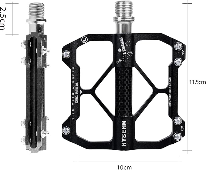 HYSENM Mountain Bike Pedals Aluminum 9/16 Inch MTB Bicycle Pedals Wide Platform Flat Pedals, Lightweight Non Slip Bike Pedals Road Bike Adult