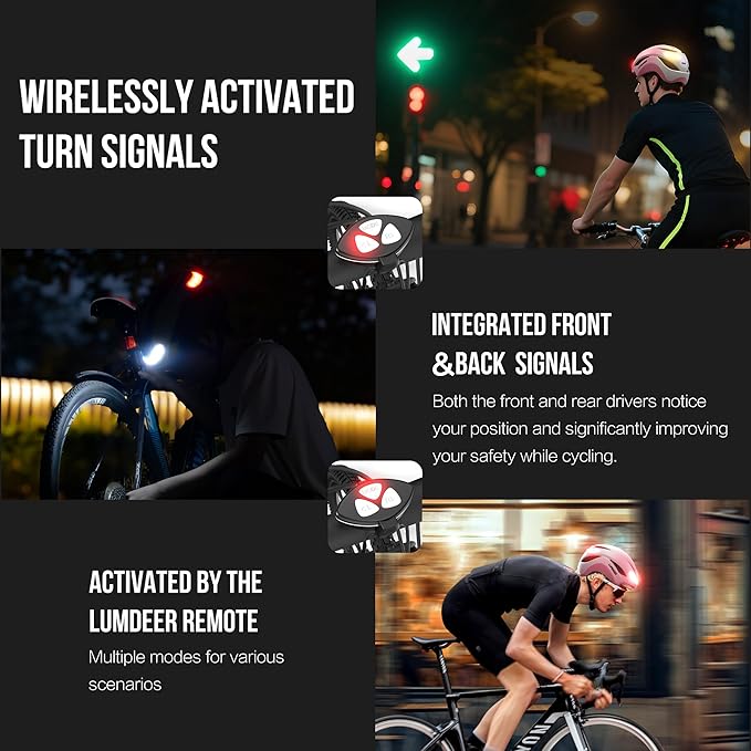 LUMDEER DARKNIGHT Bike Helmet - LED Turn Signals Front & Rear Light Rechargeable, Visor, Goggles for Ebike,Scooter Commuting, Adjustable Bicycle Helmets for Adults Men Women