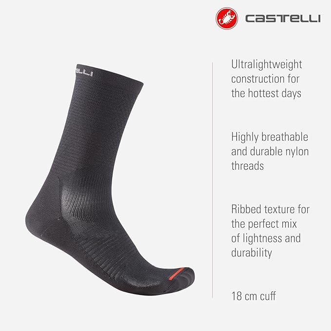 CASTELLI A/C 18 Sock, Ultralight Breathable Cycling Socks, Durable Construction for Hot Weather Performance for Men & Women