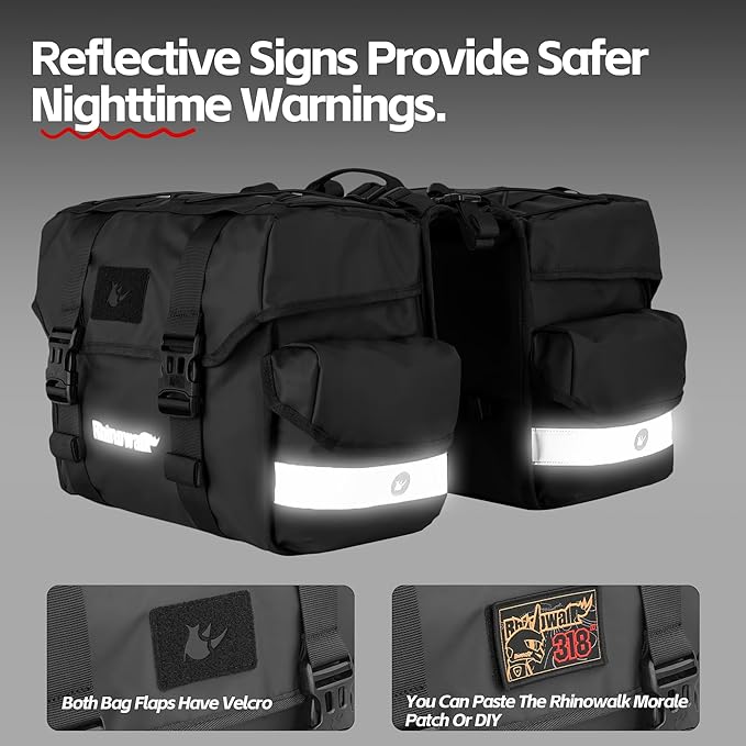Rhinowalk Bike Pannier Bag 40L Double Pannier Bags Saddle Bags Carrying Handle With Reflective Trim Professional Cycling Accessories-Black