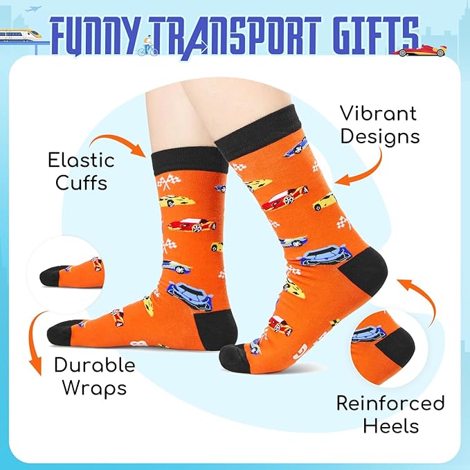 Zmart Transportation Gifts for Adult - Train Race Car Truck Bicycle Motorcycle Socks for Men