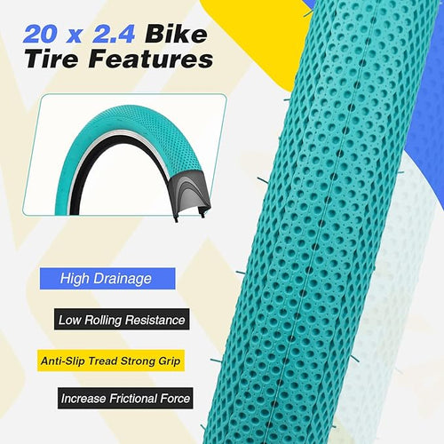 20 x 2.4 inch Bike tire Blue BMX tire 20 inch 2 Pack 20 Bike Tires,Kids Bike Tires Folding Replacement Tires Suitable for Bicycle Tires 20x2.35 20x2.4,20x2.5,3 Colors