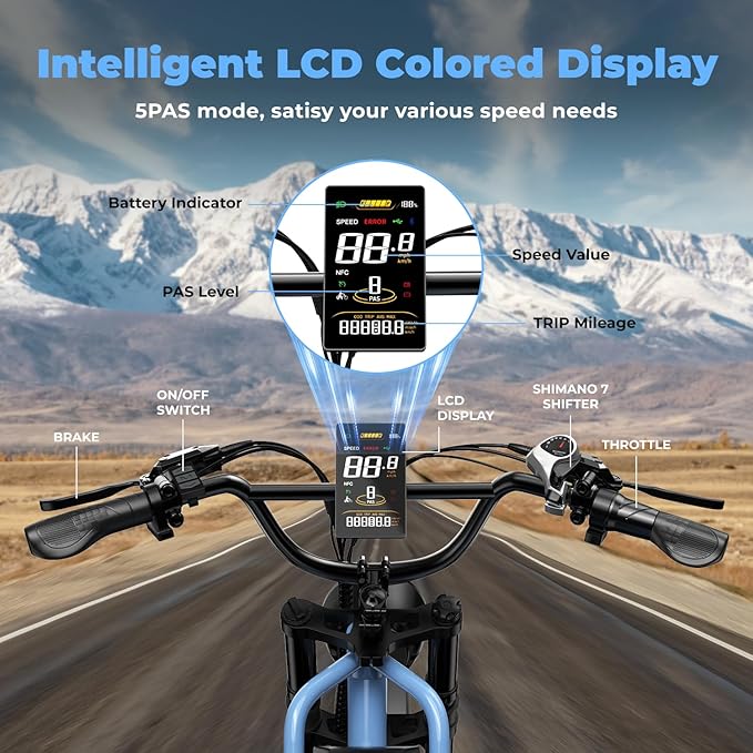 Dual Battery Electric Bike for Adults, 160 Miles Cargo Ebike with 48V 60AH Removable Battery, 1450W Peak Motor 34MPH Electric Bicycle, 20" x 4" Fat Tire Dual Hydraulic Brakes E Bike Blue with Basket