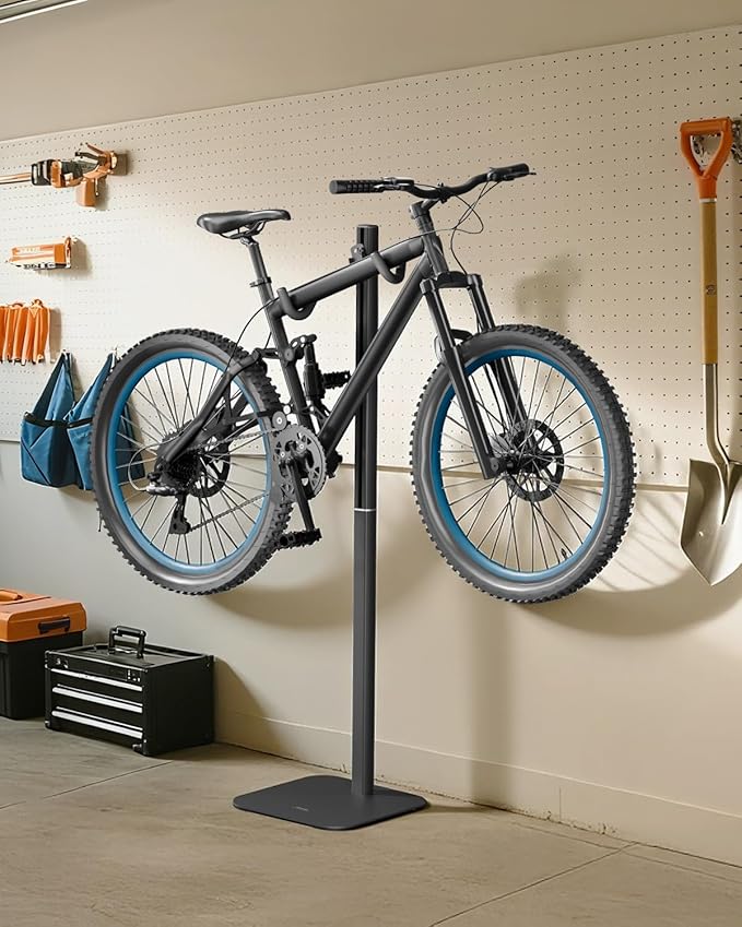 Viozon Adjustable Bike Floor Stand, Aluminum Alloy Vertical Bicycle Storage Rack with Height & Angle Adjustment, EVA Protective Hooks & Wheel Strap, Max Load 33lbs, Space-Saving Bike Rack