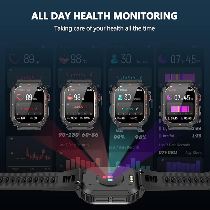 Smart Watch for Men, Military GPS Smartwatches with Call/Text, Health Monitor(Heart Rate/SpO2/Sleep), Compass/Altitude/Barometer, Outdoor Fitness Tracker for iPhone/Android(with GPS, Black)