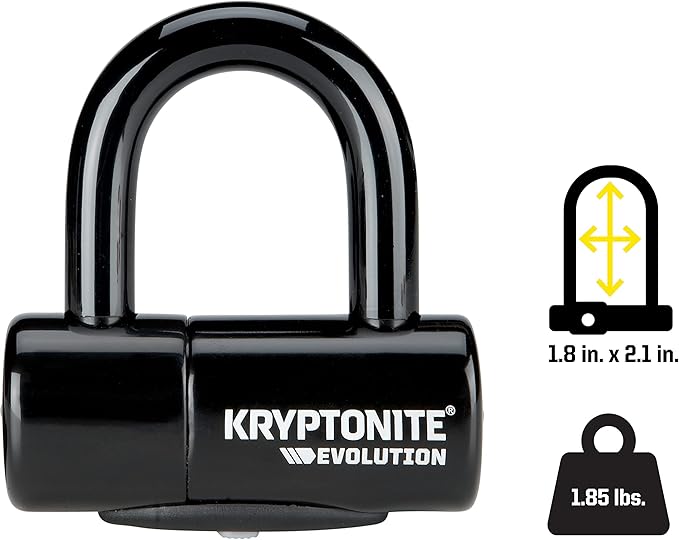 Kryptonite Evolution Bike Disc Lock, Small U-Lock 14mm Shackle with Keys, Heavy Duty Anti-Theft Bicycle Lock, High Security Mini for Powersports Motorcycles E-Bikes Scooters