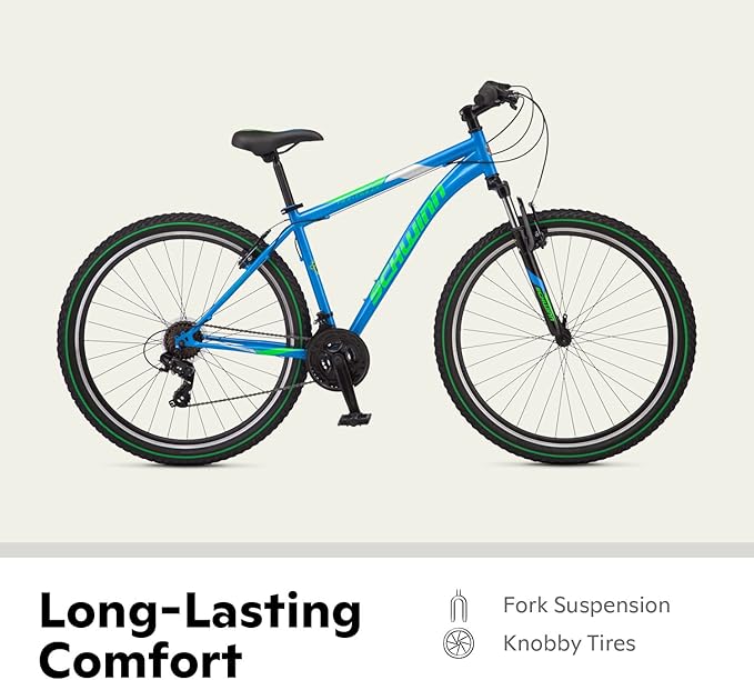 Schwinn High Timber Mountain Bike for Adult Youth Men Women Boys Girls, 24 to 29-Inch Wheels, 7 or 21-Speeds, Front Suspension, Aluminum and Steel Frame Options