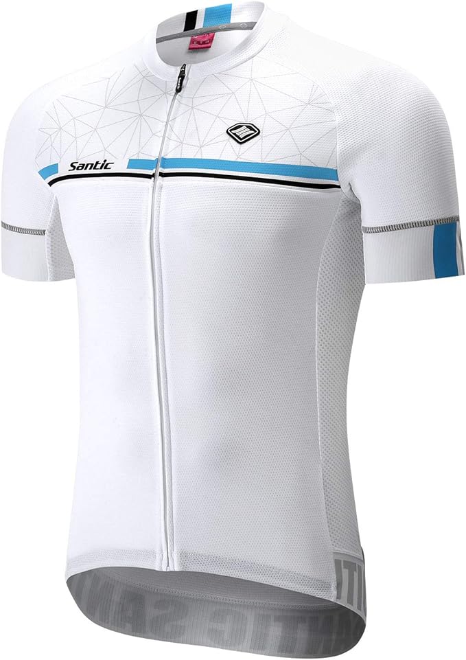 Santic Men's Cycling Jersey Short Sleeve Tops Pro Road Bike Shirt Full Zipper UPF 50+ MTB Jersey with Pockets