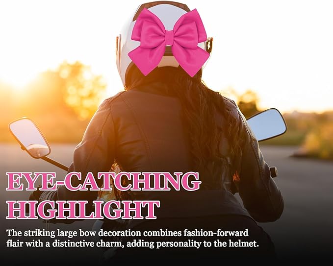 Bow Helmet Accessory, 8.07"x11.22" Stylish Motorcycle Helmet Bow Decoration for Women, Removable Cute Fashion Ribbon Bows Ornament for Motorcycle Scooter E-Bike Helmets (Rose Red)
