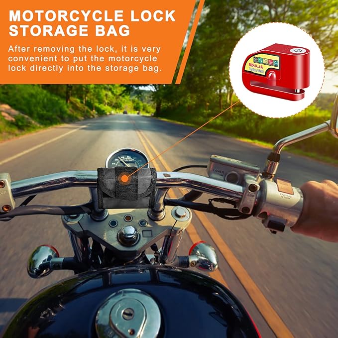 Motorcycle Alarm Disc Brake Lock, Motorcycle Locks Anti Theft Security Wheel Disc Lock Waterproof 110dB Alarm Sound with 5ft Reminder Cable Keys and Carry Pouch for Motorbike Bike Scooter