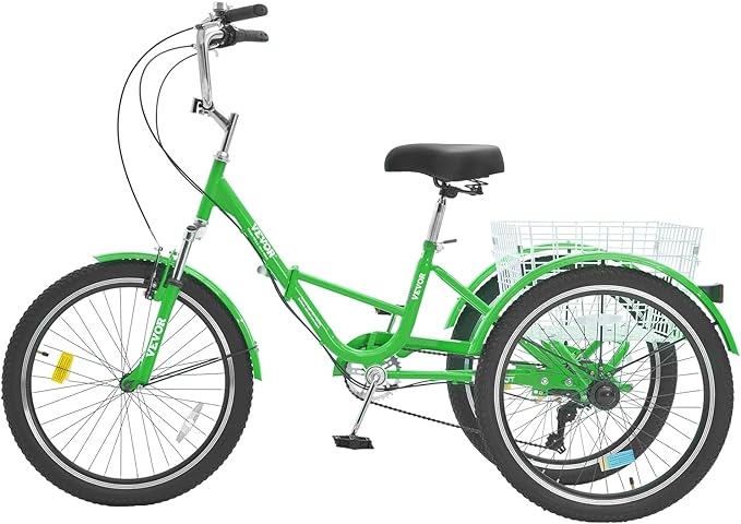 VEVOR Folding Adult Tricycle,Adult Folding Trikes, 3 Wheel Cruiser Bike with Large Basket & Adjustable Seat, Shopping Picnic Foldable Tricycles for Women, Men, Seniors
