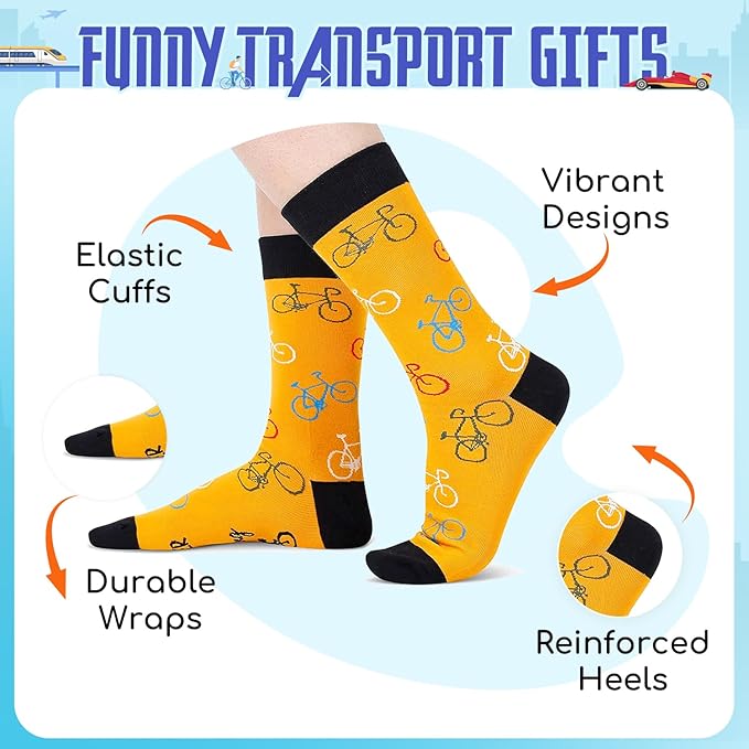 Zmart Transportation Gifts for Men Women - Airplane Cycling Race Car Socks for Adult