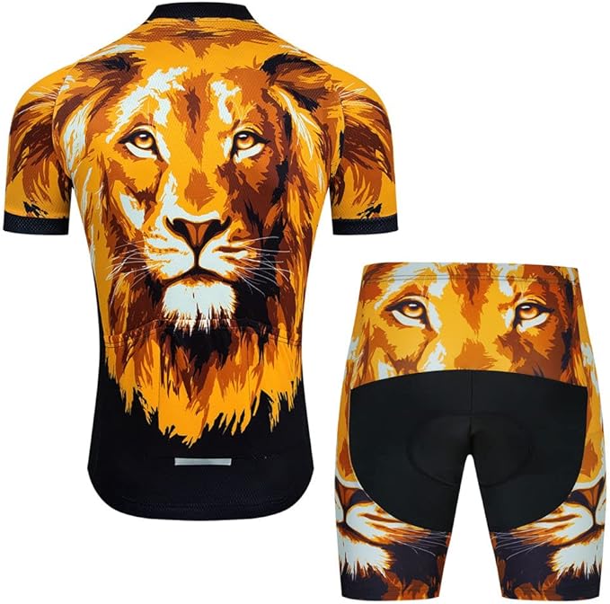 Men Cycling Jersey Set Cycle Short Sleeve Shirt and 3D Cushion Shorts Padded Suit Biking Top