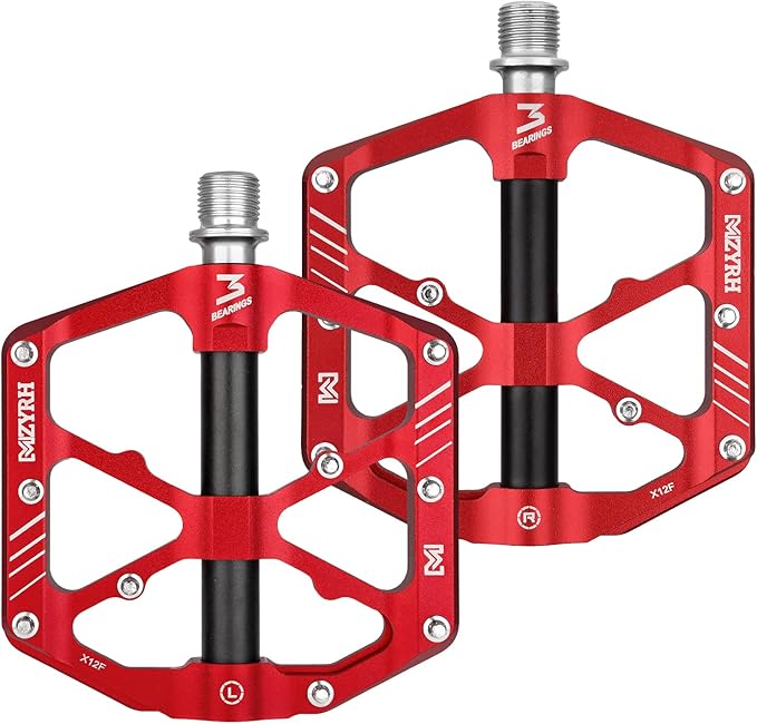 MZYRH 3 Bearings Mountain Bike Platform Pedals - Flat Alloy 9/16" Non-Slip Bicycle Pedals