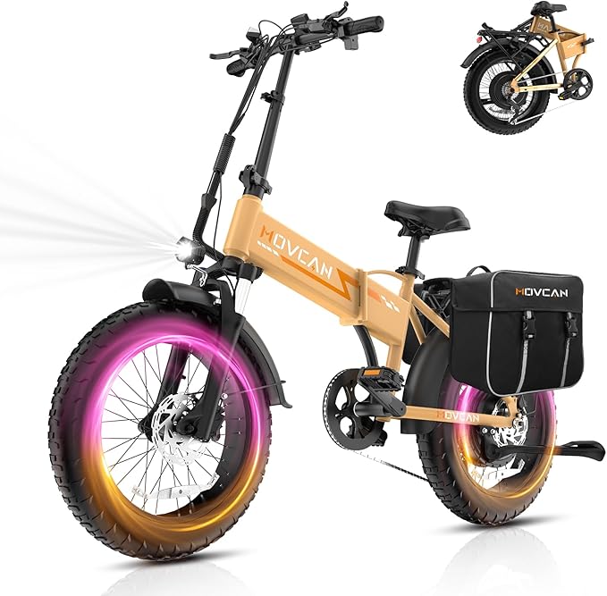Movcan Q20 Folding Electric Bike, 52V 15.6Ah Removable Concealed Battery 20” Fat Tire Dirt Bike,1500W Motor 30 MPH Top Speed E Bikes, 7 Speed Dual Hydraulic Brake Electric Bikes for Adults