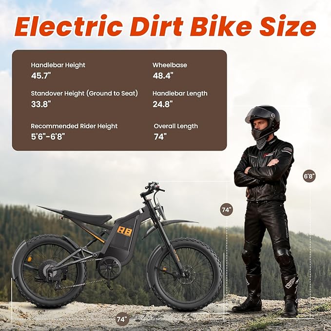 Electric Dirt Bike for Adults, 𝟰𝟬𝟬𝟬𝗪/𝟮𝟬𝟬𝟬𝗪 𝗣𝗲𝗮𝗸 27AH/18.2Ah Off-Road Motorcycle, 35MPH 65+ Mile Range, 19" Fat Tire, Hydraulic Brakes, APP & NFC Control
