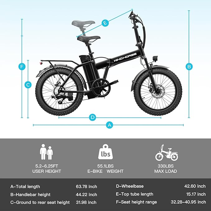 Foldable Electric Bike, Peak 983W Motor Ebike, 40-70 Miles & 20 MPH, 48V Removable Battery, 20" Fat Tire All-Terrain Electric Bicycle for Adults with 7-Speed, Suspension, Rear Rack, UL2849 Certified
