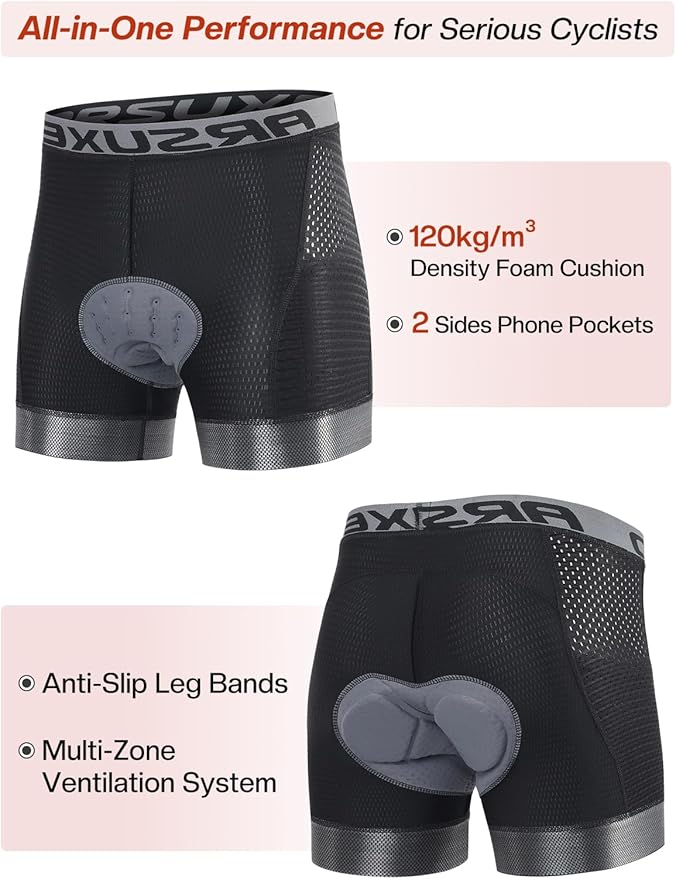 ARSUXEO Cycling Underwear Men With Pockets 4D Padded Bike Shorts Bicycle Biking Cycling Shorts