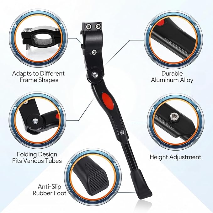 Adjustable Bike Kickstand for Adult Bike – Fits 24”-27.5” Wheels, Adjustable Aluminium Alloy Bicycle Stand with Non-Slip Foot & Spring-Loaded Latch for for Mountain, City, Hybrid Bikes