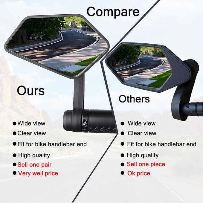 1 Pair Bike Mirror Handlebar end Mount Bicycle Mirrors E-Bike Mirrors, HD Glass Convex Mirror, Rotatable And Adjustable Wide Angle Rear View Shockproof Mirrors,Safe Cycling Bike Accessories.