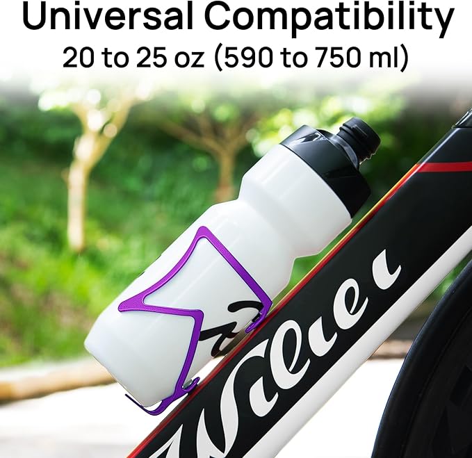 FIFTY-FIFTY Bike Water Bottle Holder, Aluminum Alloy Water Bottle Cage, Lightweight Bicycle Cup Holder Rack with Screws Tool, Universal Bicycle Drink Cage for MTB, Road Bike (Purple)