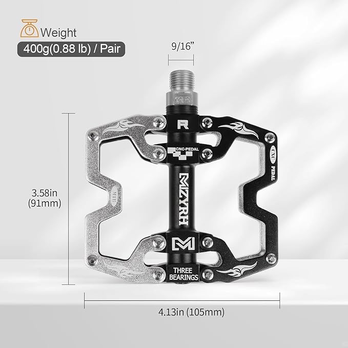 MZYRH Mountain Bike Pedals,3 Bearings Bicycle Pedals,Aluminum 9/16" MTB Pedals Bicycle Flat Pedals for Road Mountain BMX MTB Bike