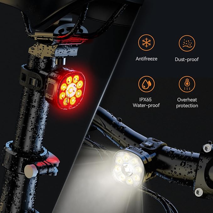 Bike Lights Kit 9LED Bike Headlights High & Low Beams, Ultra-Light and Bright Bicycle Lights, Waterproof Bike Lights for Night Riding, USB-C Bicycle Front and Rear Lights
