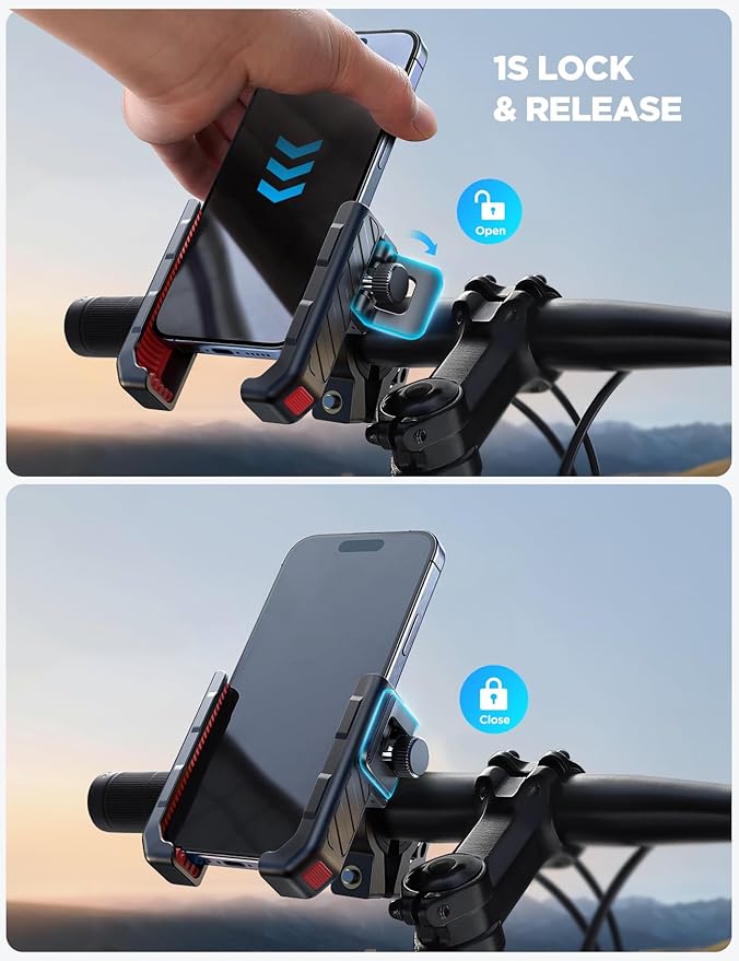 JOYROOM Motorcycle Bike Phone Mount Holder - Bicycle Handlebar Cell Phone Holder - Stroller Scooter Phone Clip for iPhone Samsung Galaxy 4.7''-7'' Smartphones