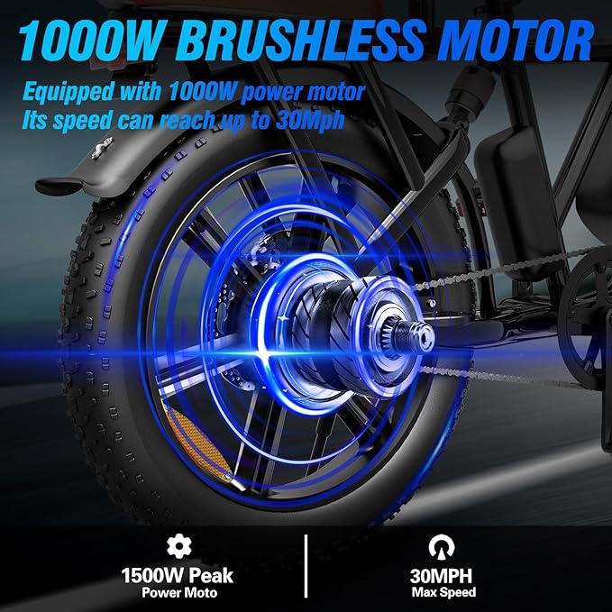 Electric Bike for Adults,750/1000W Motor E-Bike,28/30 MPH,748.8/960 Wh Removable Battery,25-45Miles,16/20in Commuter Ebikes,Full Suspension Electric Bicycles for Adults -2 Seater