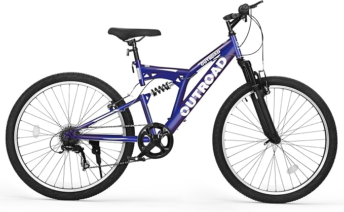 26 inch Mountain Bike Dual Full Suspension, Outdoor Hybrid Bikes,7-Speed/High-Carbon Steel, for Men Women Adult, MTB Bicycle with Suspension Fork,Sleek Colors
