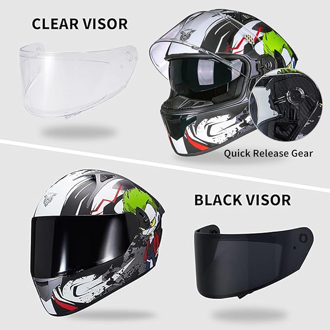 VCOROS Full Face Dual Visor Motorcycle Helmet for Adults Motorbike Street Bike Racing Helmets X9 DOT Approved with Black Visor