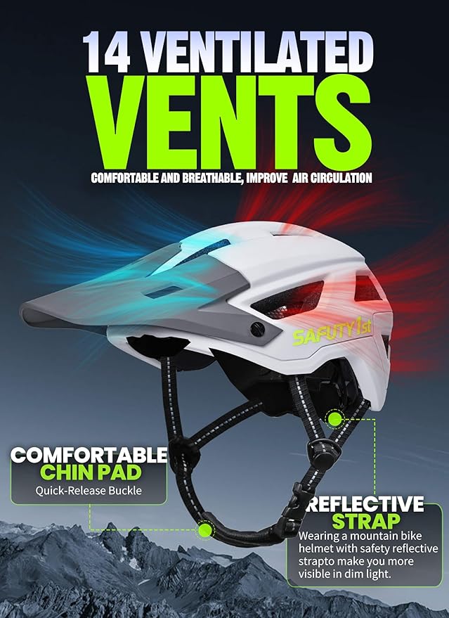 Mountain Bike Helmet for Adults & Youth Lightweight Impact-Resistant with Adjustable Dial & Removable Visor Unisex Helmet for Mountain Biking Bicycle Clcying