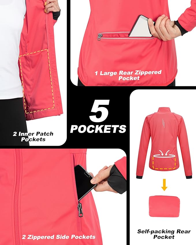 33,000ft Women's Zip Up Lightweight Athletic Workout Yoga Cycling Track Running Jacket Waterproof Windproof Reflective