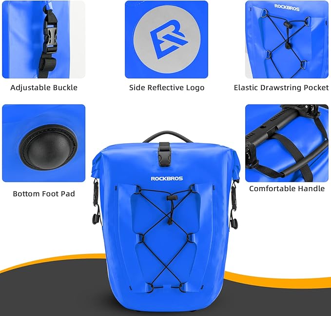 ROCKBROS Bike Panniers Waterproof Bike Rear Rack Bag Max 30L Large Capacity Bike Rear Panniers for Cycling Traveling Commuting 1 Pack