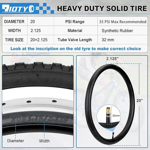 20x1.95/2.125 Road Bike Tire Set, 20 Inch 53-406/57-406 Folding Replacement Cruiser Bicycle Tire and Tube Combo with Levers, Puncture-Resistant 20" Premium Butyl Rubber Tires for BMX MTB Off-Road Bike