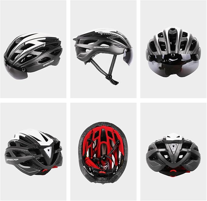 Bike Helmet, Basecamp Bicycle Helmet with Rear Light & Detachable Magnetic Goggles Lightweight Cycling Helmet Adjustable for Adult Men Women Mountain & Road (BC-069)