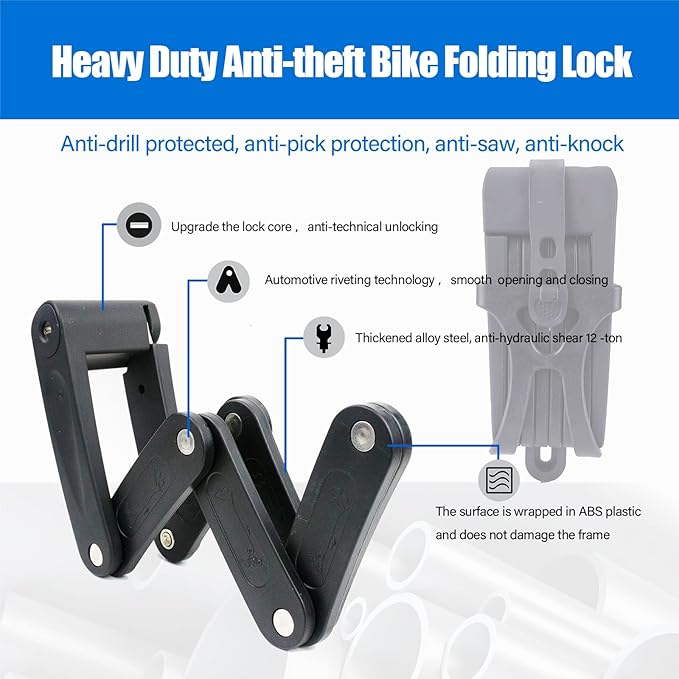 Compact Folding Bike Lock, 2.3ft Portable Heavy - Duty Anti - Theft High - Security Bicycle Chain Lock with Keys & Lock Bracket, Shear - Resistant Alloy Folding Lock for Bikes, E - Scooters & Ebikes