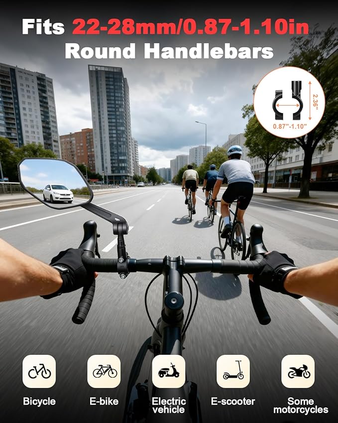 Bike Mirror Large HD Field of Vision, Rear View Mirror, Adjustable Safety Handlebar Bicycle Mirrors Accessories for Ebike Mountain Road Bike Scooter, Fits 22-28mm Handlebars