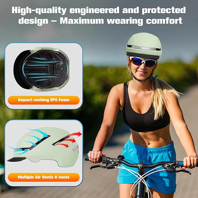 Shinmax Bike Helmet with Turn Signals, NTA Certified up to 45km/h, Bicycle Helmet for Men Women with USB Rechargeable Rear Light, Viser, Cycling Helmet for E-Bike & S-Pedelec,Scooter, Commuter, Adults